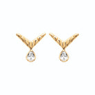 Boucles d’oreilles puces chevron et zircon poire en plaqué or