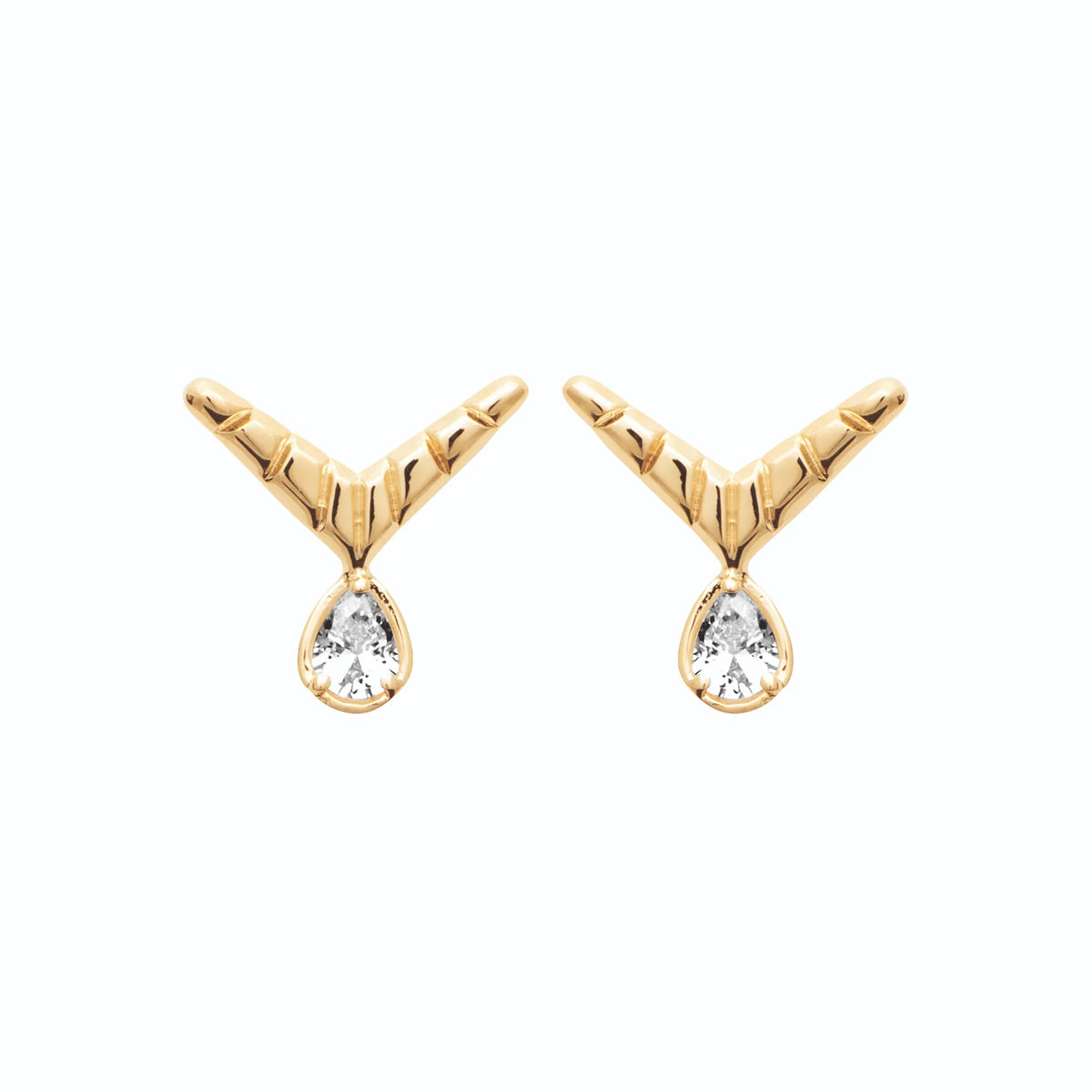 Boucles d’oreilles puces chevron et zircon poire en plaqué or
