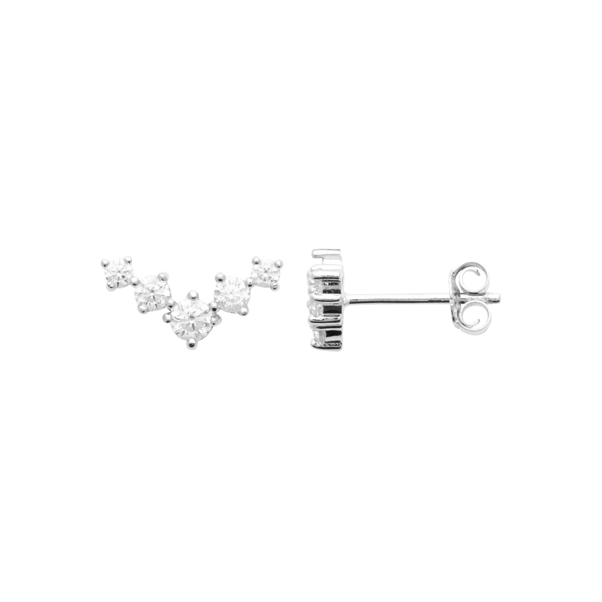 Boucles d’oreilles puces chevron de zircons en argent 925