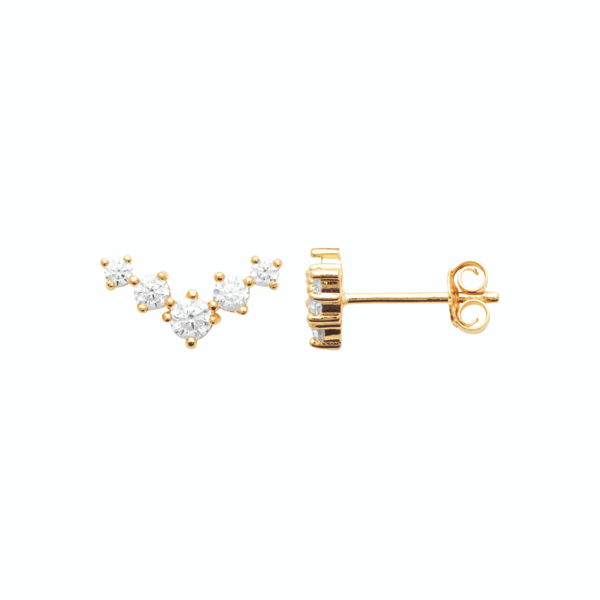 Boucles d’oreilles puces chevron de zircons en plaqué or