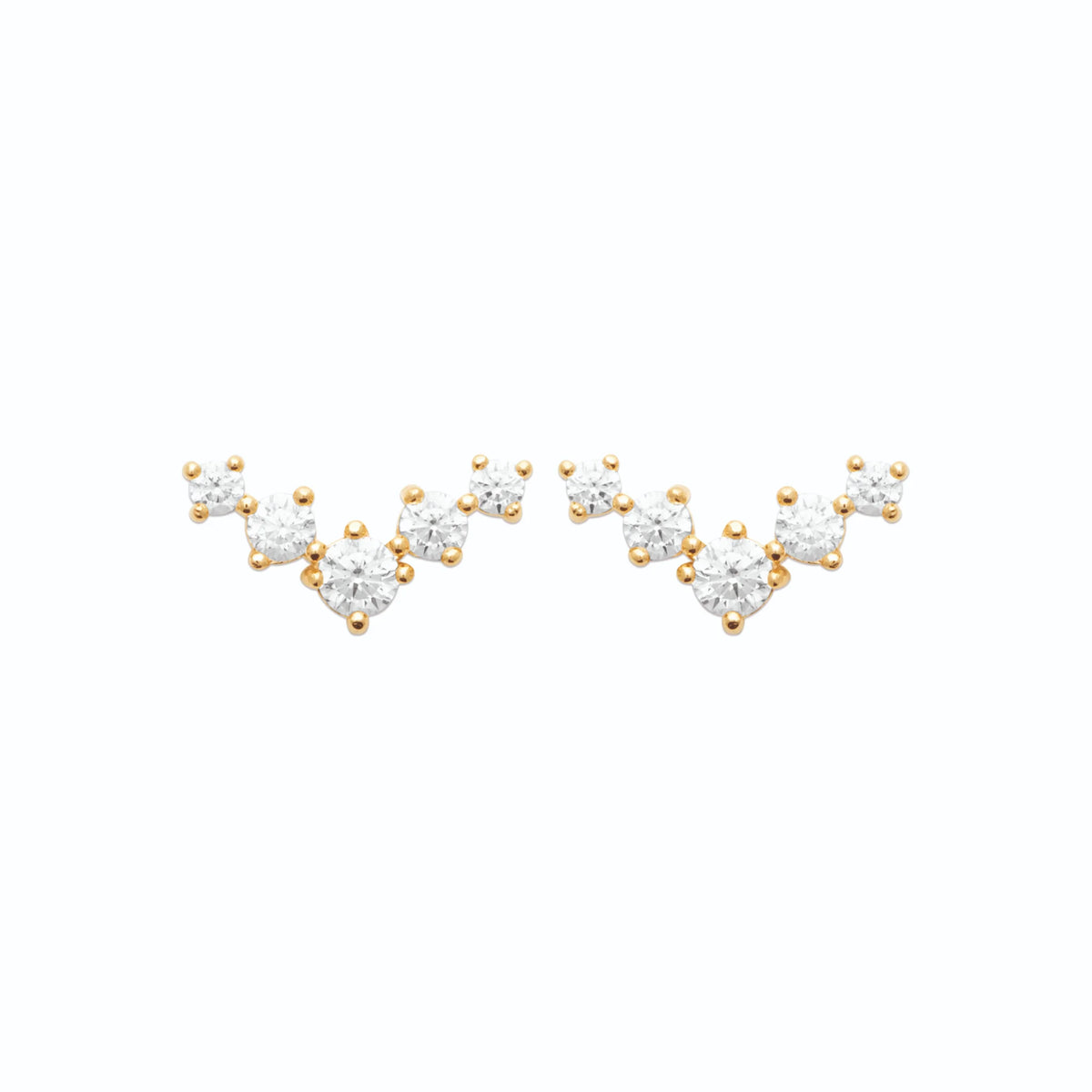Boucles d’oreilles puces chevron de zircons en plaqué or