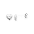 Boucles d’oreilles puces cœur bombé pavé de zircons en argent 925 rhodié