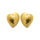Boucles d’oreilles puces cœur bombé rainuré en acier PVD doré