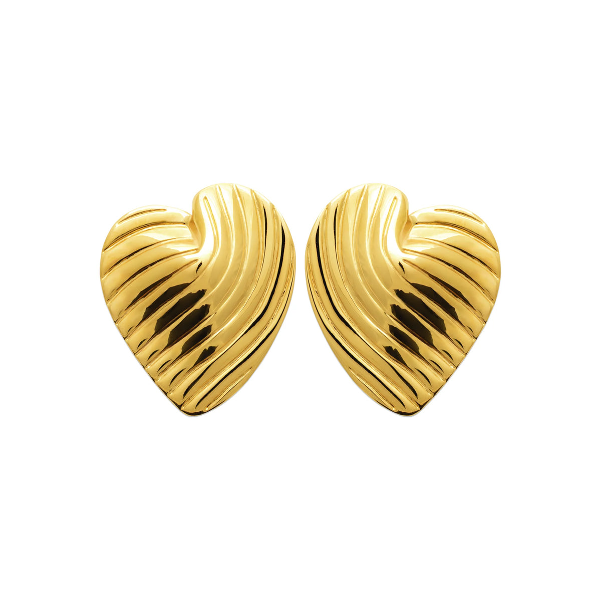 Boucles d’oreilles puces cœur bombé rainuré en acier PVD doré