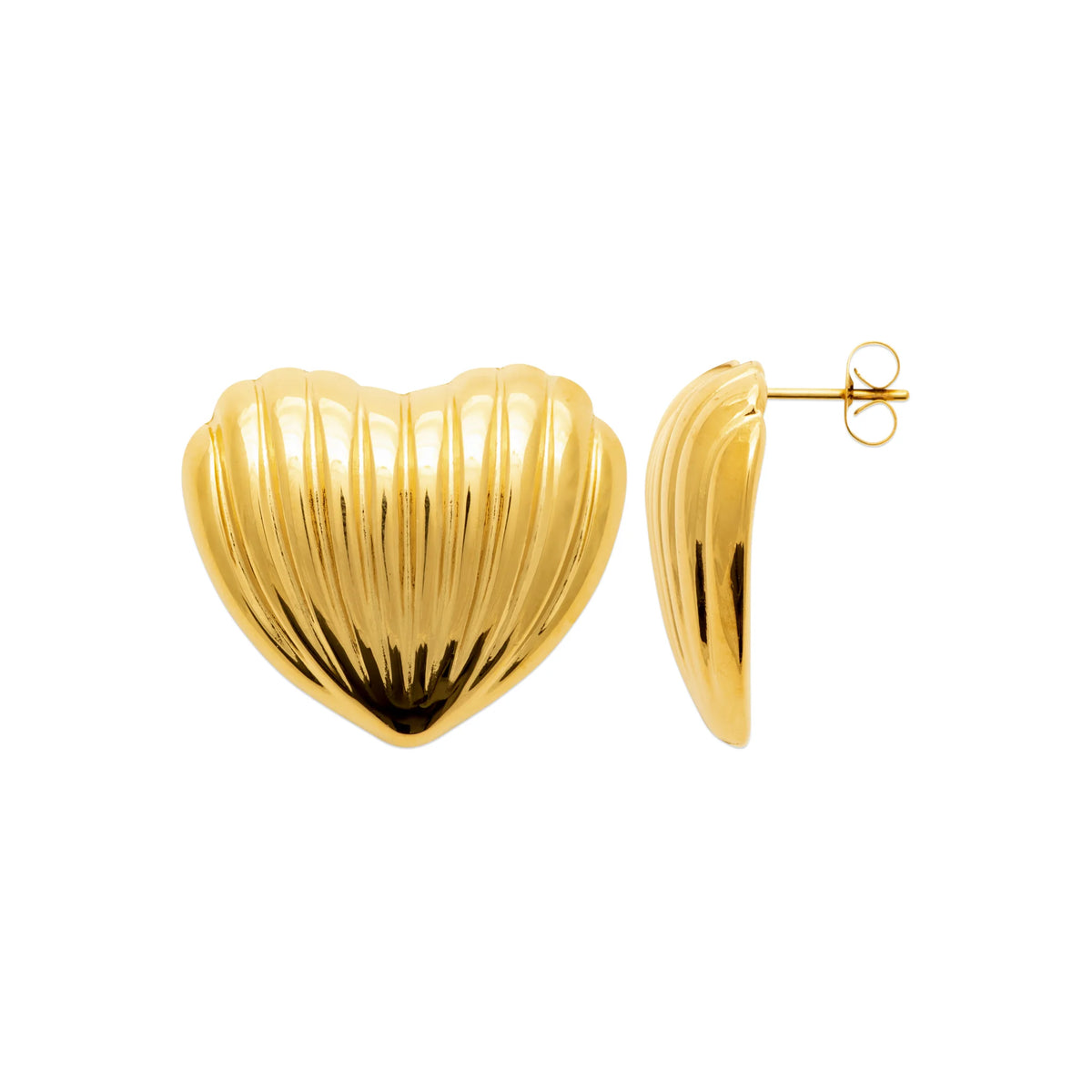 Boucles d’oreilles puces cœur bombé strié en acier PVD doré