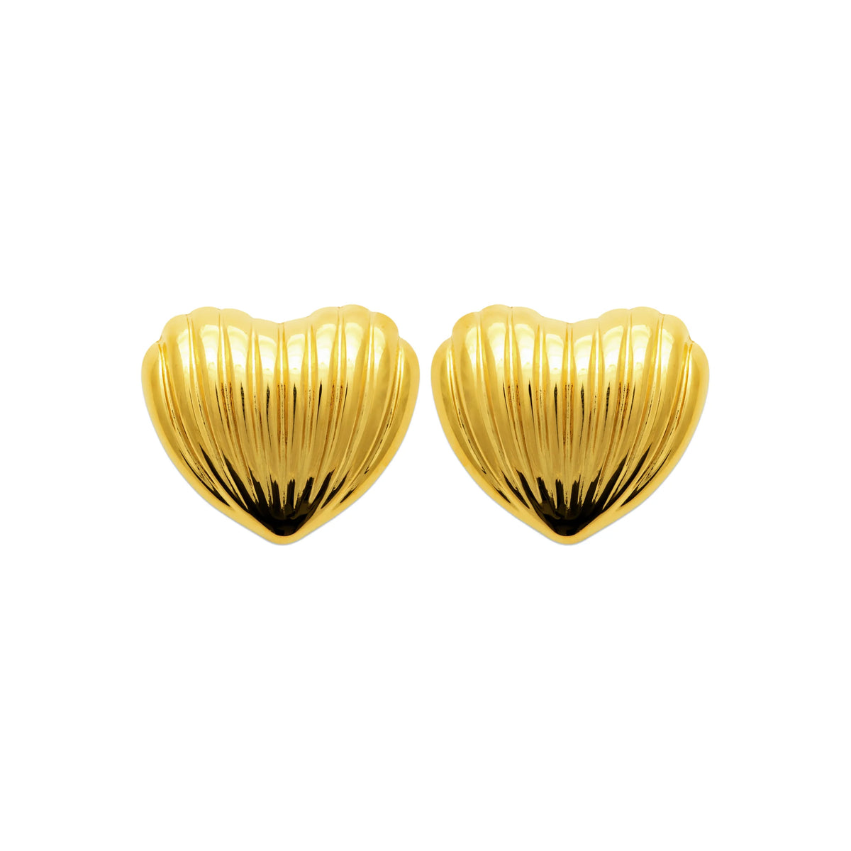Boucles d’oreilles puces cœur bombé strié en acier PVD doré