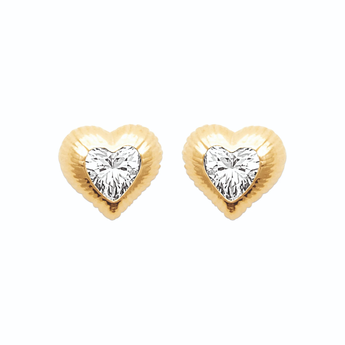 Boucles d’oreilles puces cœur doré et zircon cœur en plaqué or