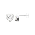 Boucles d’oreilles puces cœur et halo de zircons en argent 925, vue de profil