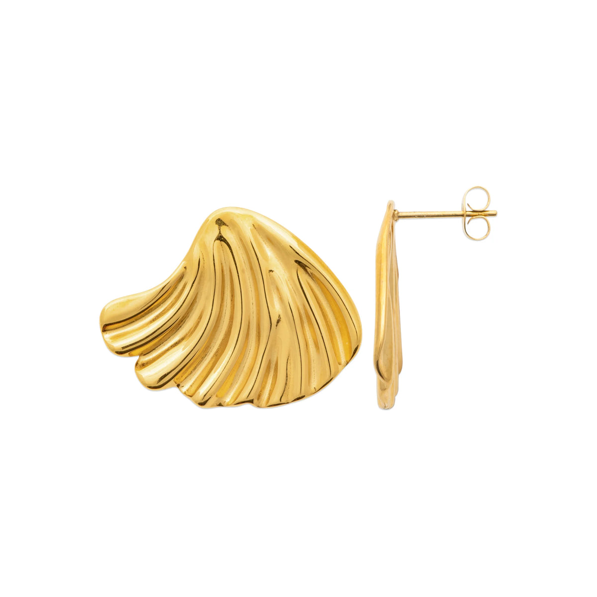 Boucles d’oreilles puces coquillage plissé en acier PVD doré