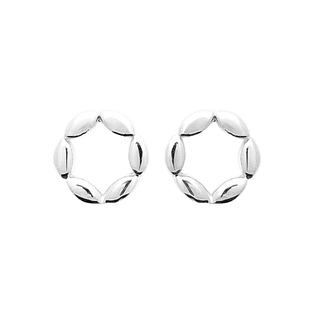Boucles d’oreilles puces couronne d’ovales polis en argent 925 rhodié