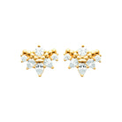 Boucles d’oreilles puces couronne de zircons et billes en plaqué or