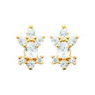 Boucles d’oreilles puces couronne de zircons et pierre rectangle en plaqué or