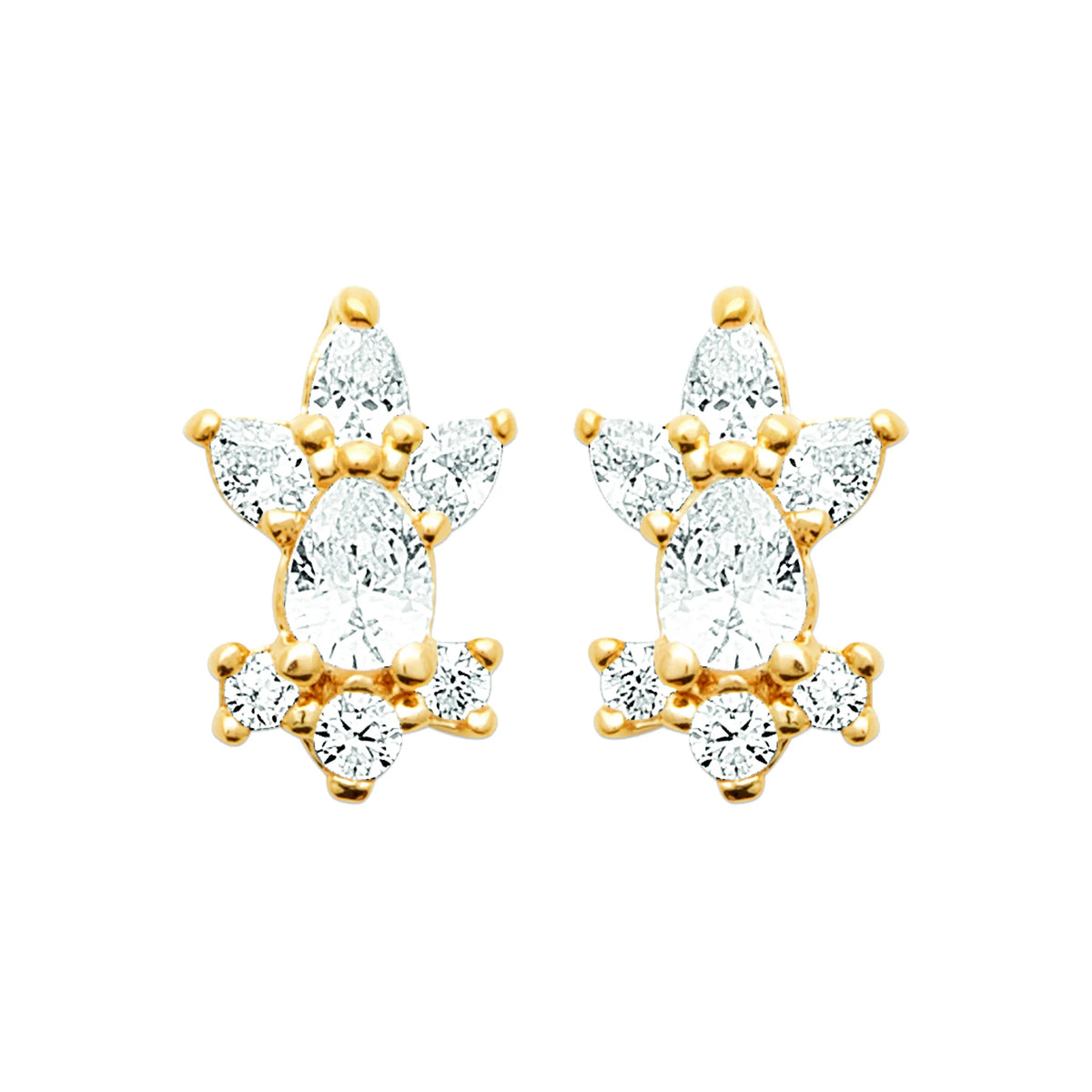 Boucles d’oreilles puces couronne de zircons et pierre rectangle en plaqué or