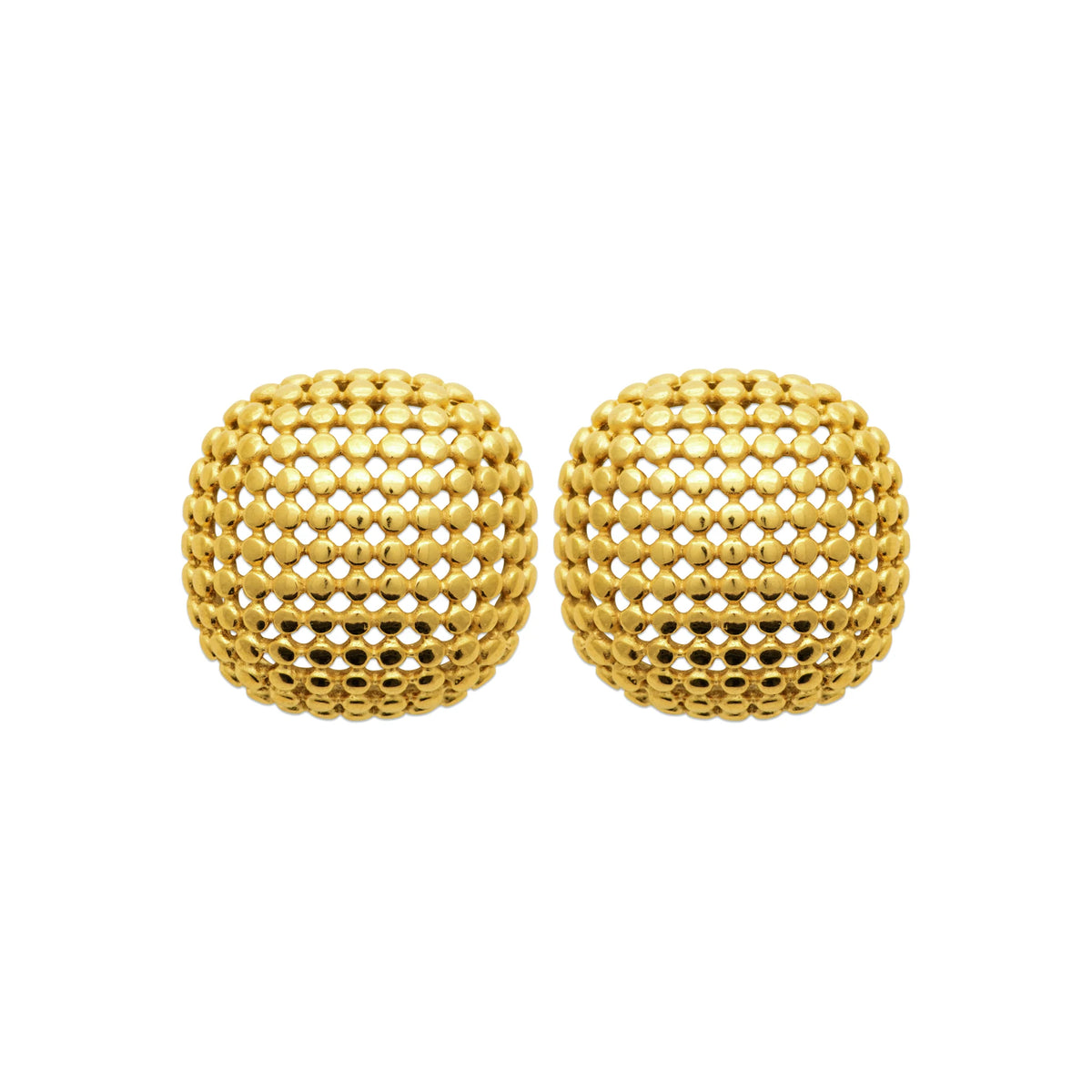 Boucles d’oreilles puces coussin quadrillé en acier PVD doré