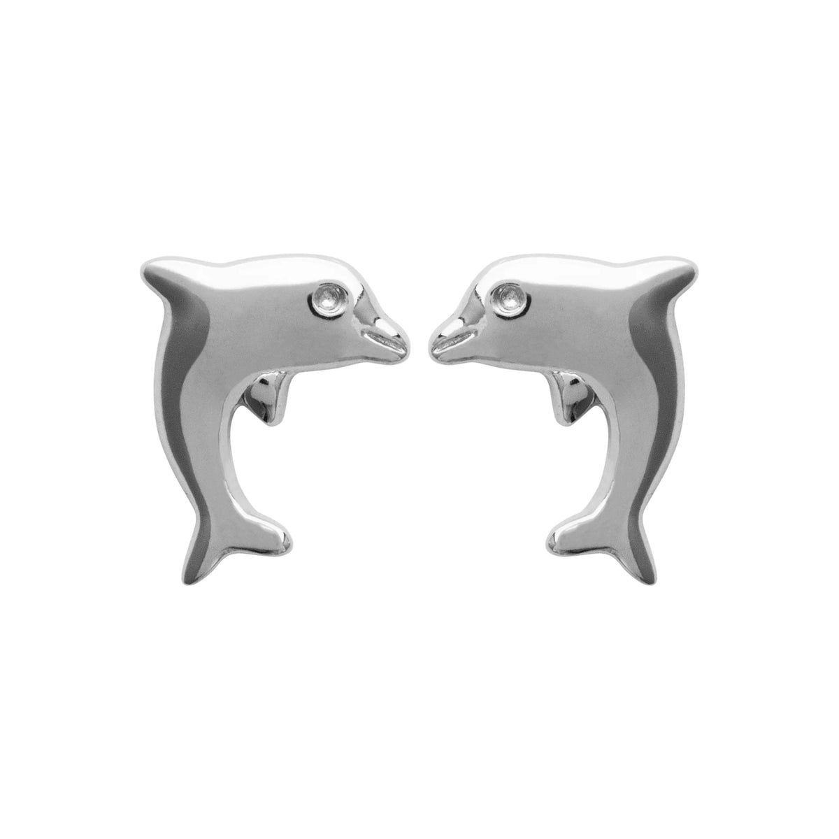 Boucles d’oreilles puces dauphin dressé enfant en argent 925 rhodié