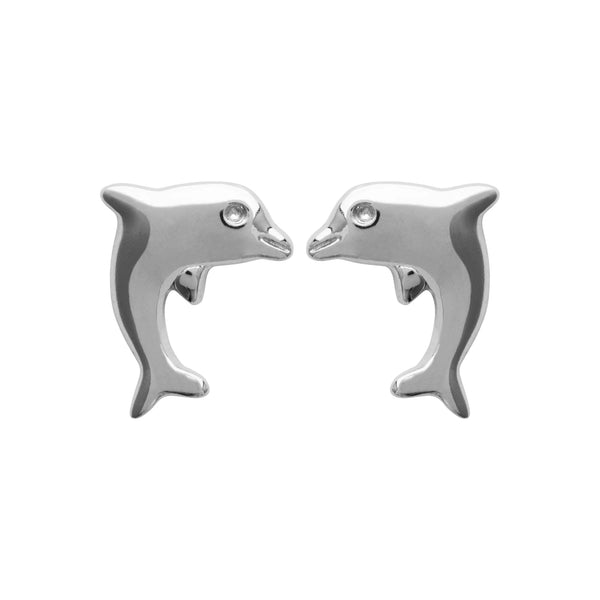 Boucles d’oreilles puces dauphin dressé enfant en argent 925 rhodié, autre vue