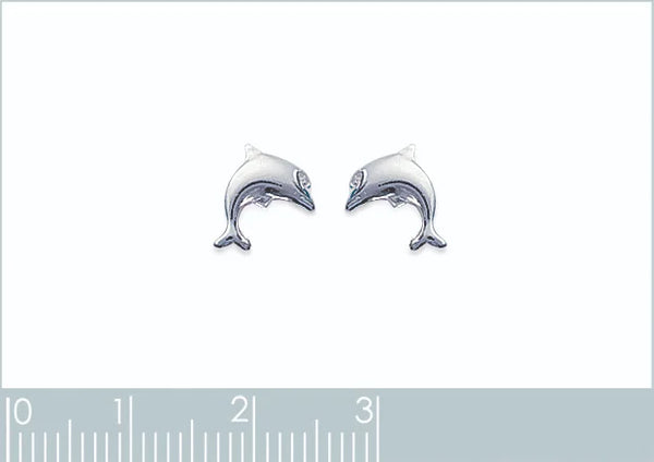 Boucles d’oreilles puces dauphin dressé enfant en argent 925 rhodié