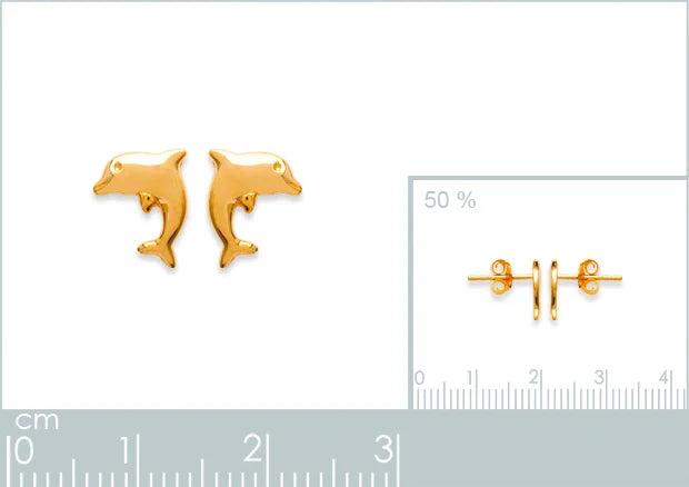 Boucles d’oreilles puces dauphin dressé enfant en plaqué or