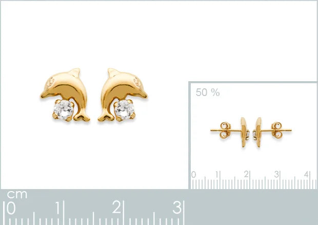 Boucles d’oreilles puces dauphin et cristal blanc enfant en plaqué or