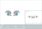 Boucles d’oreilles puces dauphin et cristal bleu enfant en argent 925