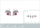 Boucles d’oreilles puces dauphin et cristal rose enfant en argent 925