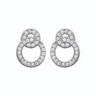 Boucles d’oreilles puces deux cercles pavés de zircons en argent 925, vue de face