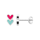 Boucles d’oreilles puces deux cœurs rose et bleu enfant en argent 925 rhodié