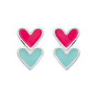 Boucles d’oreilles puces deux cœurs rose et bleu enfant en argent 925 rhodié