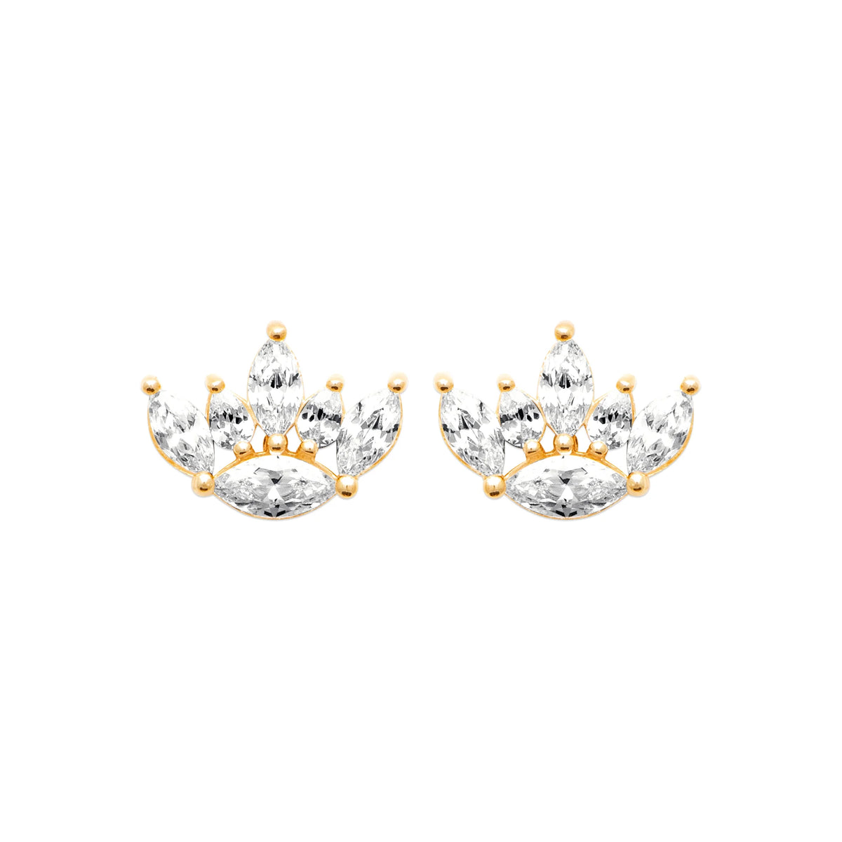 Boucles d’oreilles puces diadème de zircons navettes en plaqué or