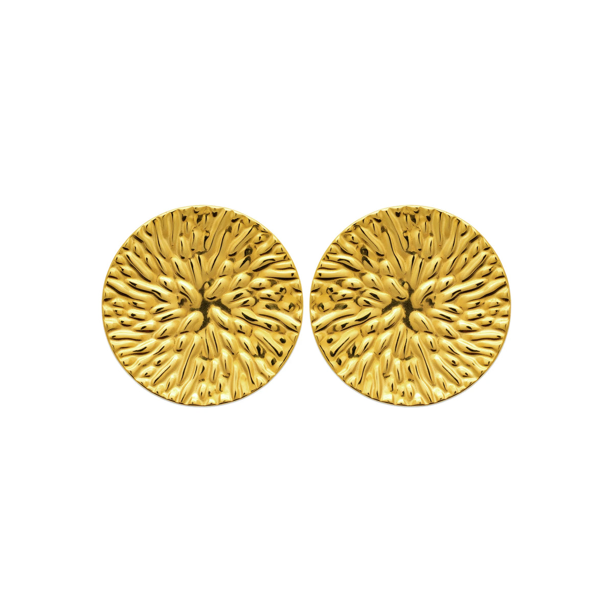 Boucles d’oreilles puces disque bombé ciselé en acier PVD doré