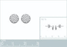 Boucles d’oreilles puces disque pavé de zircons en argent 925, planche avec vue à taille réelle et réglet