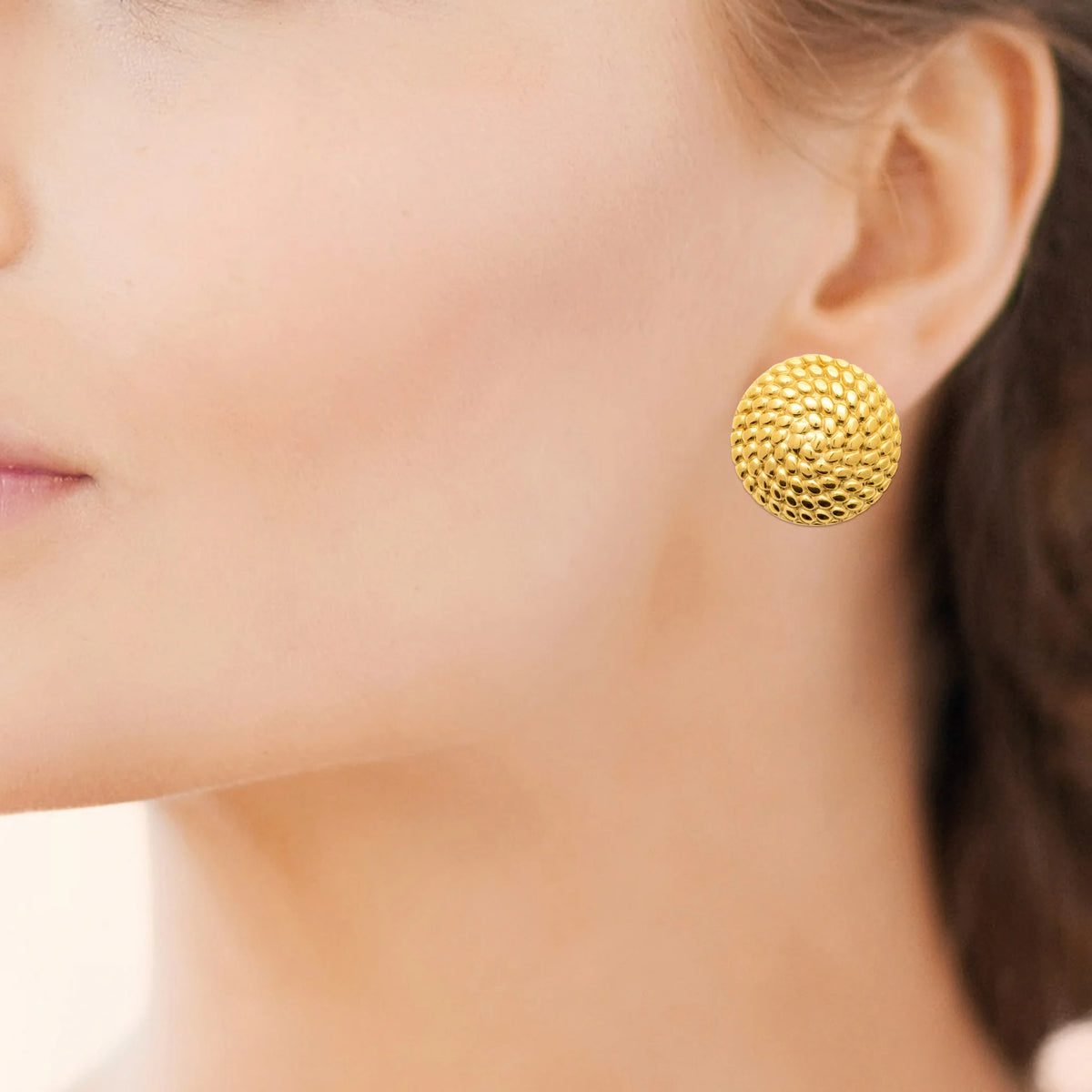 Boucles d’oreilles puces dôme granité en acier PVD doré