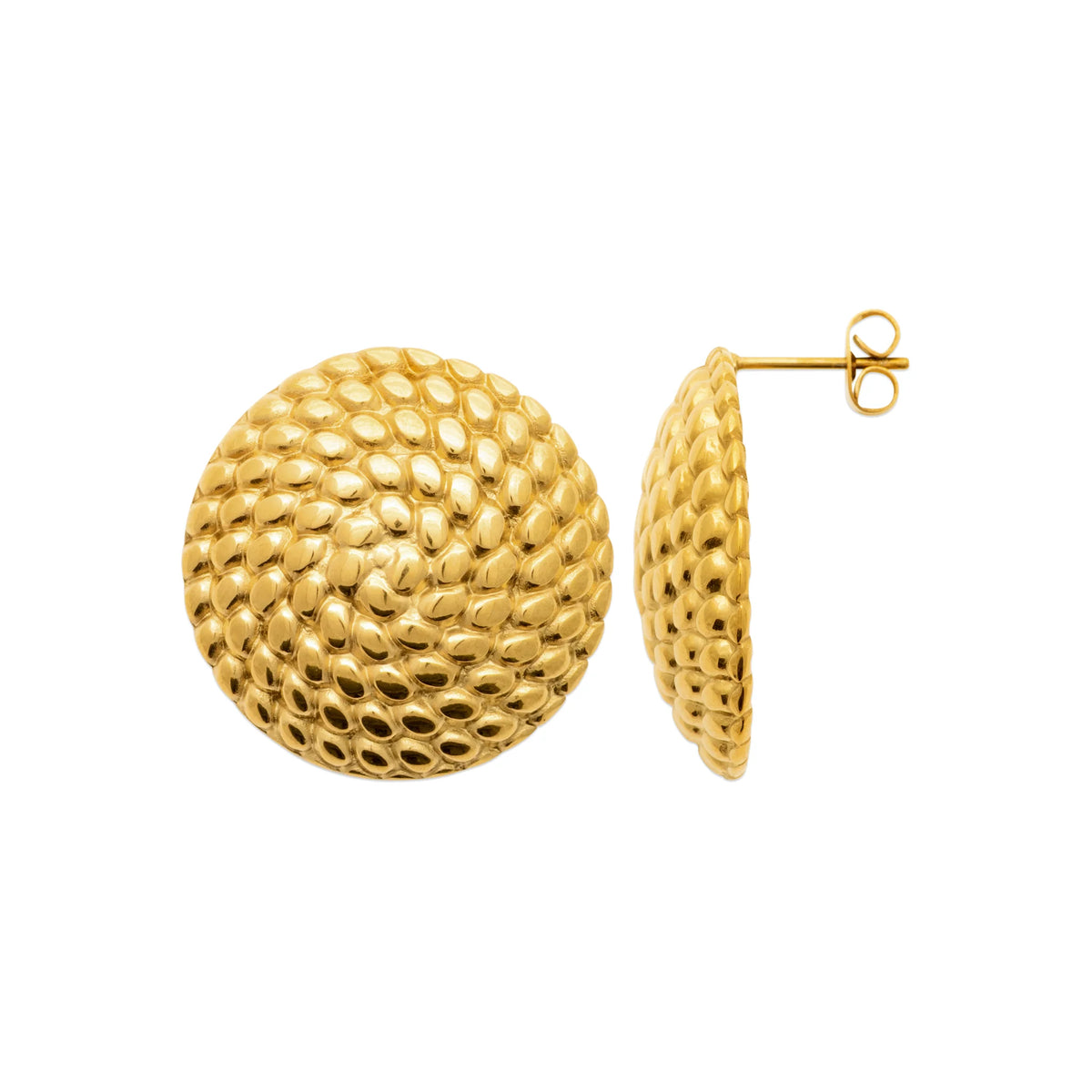 Boucles d’oreilles puces dôme granité en acier PVD doré