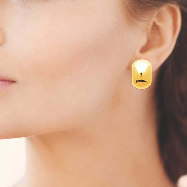 Boucles d’oreilles puces dôme rectangulaire bombé en acier PVD doré, autre vue