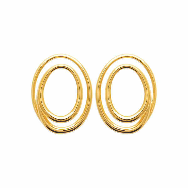 Boucles d’oreilles puces double ovale ajouré en acier PVD doré