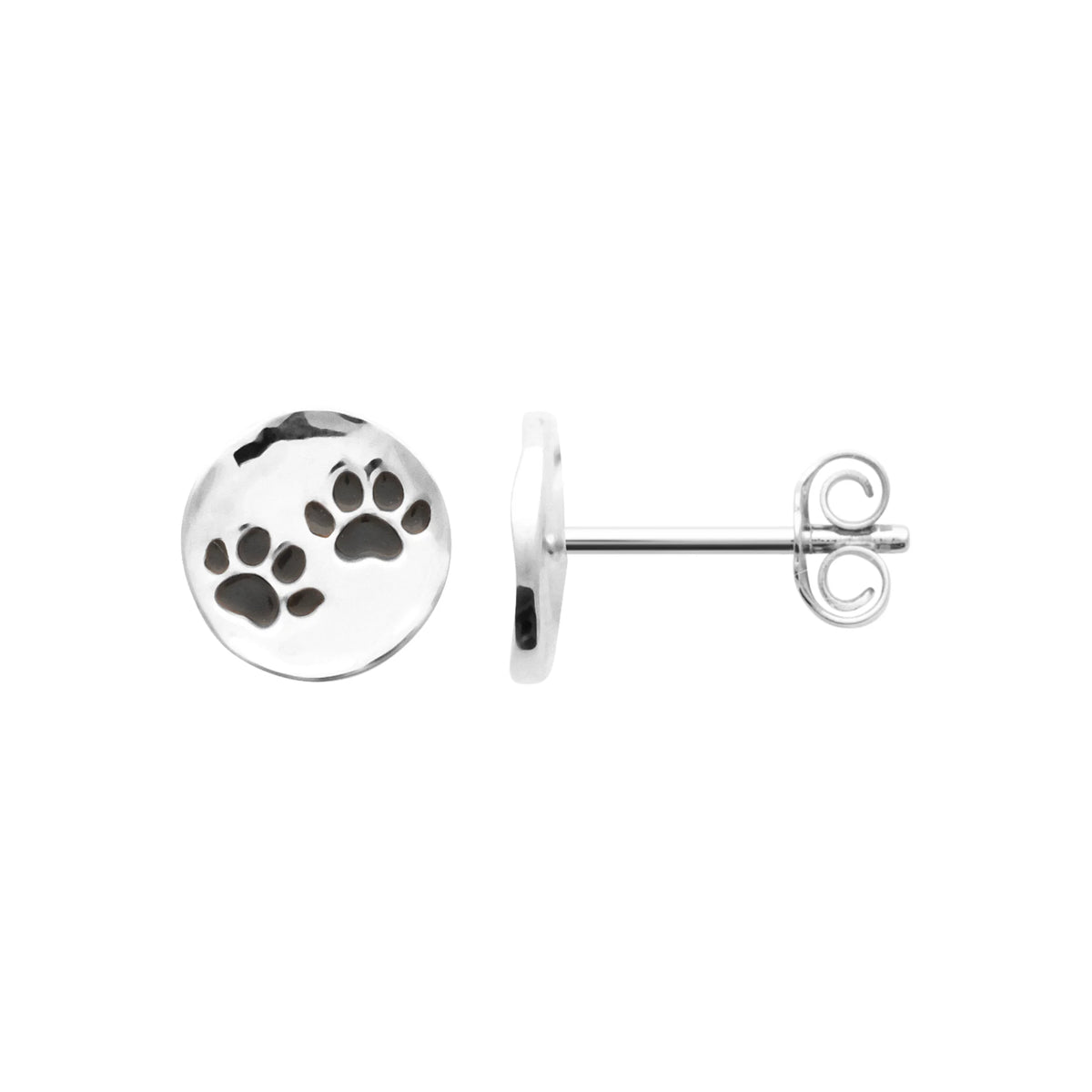 Boucles d’oreilles puces empreintes de pattes enfant en argent 925 rhodié