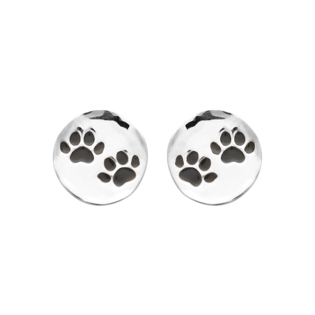 Boucles d’oreilles puces empreintes de pattes enfant en argent 925 rhodié