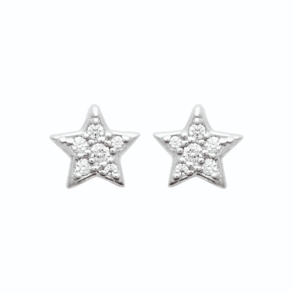 Boucles d’oreilles puces étoile pavée de zircons en argent 925, vue de face