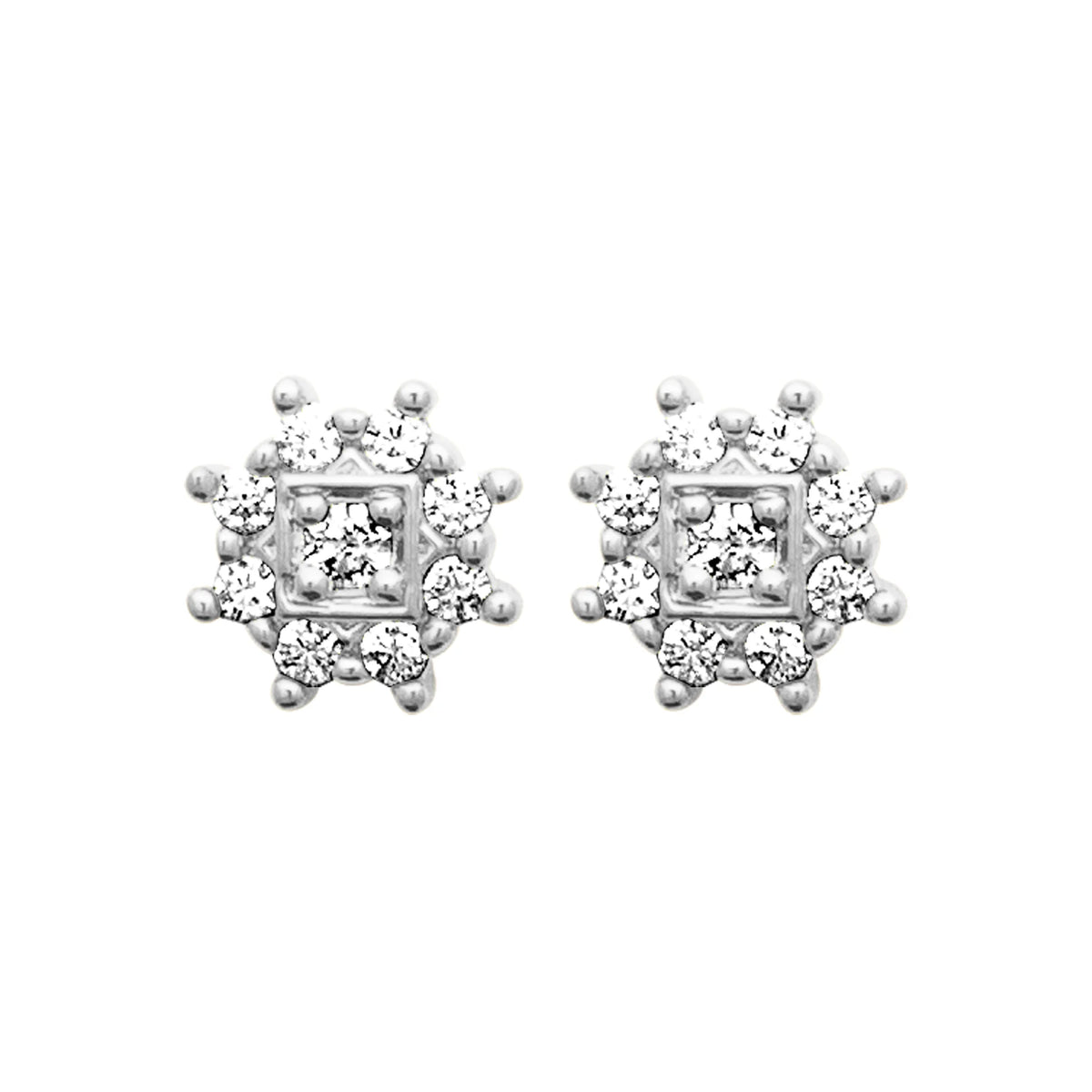 Boucles d’oreilles puces étoile de zircons à cœur carré en argent 925 rhodié