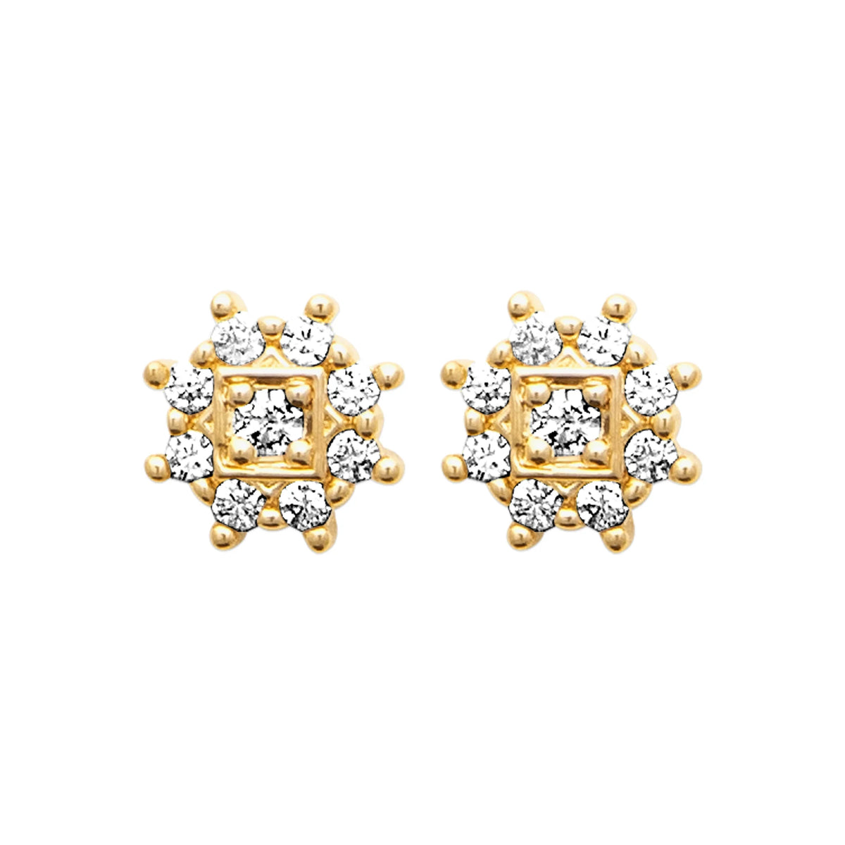 Boucles d’oreilles puces étoile de zircons à cœur carré en plaqué or