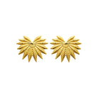 Boucles d’oreilles puces éventail de feuilles striées en acier PVD doré