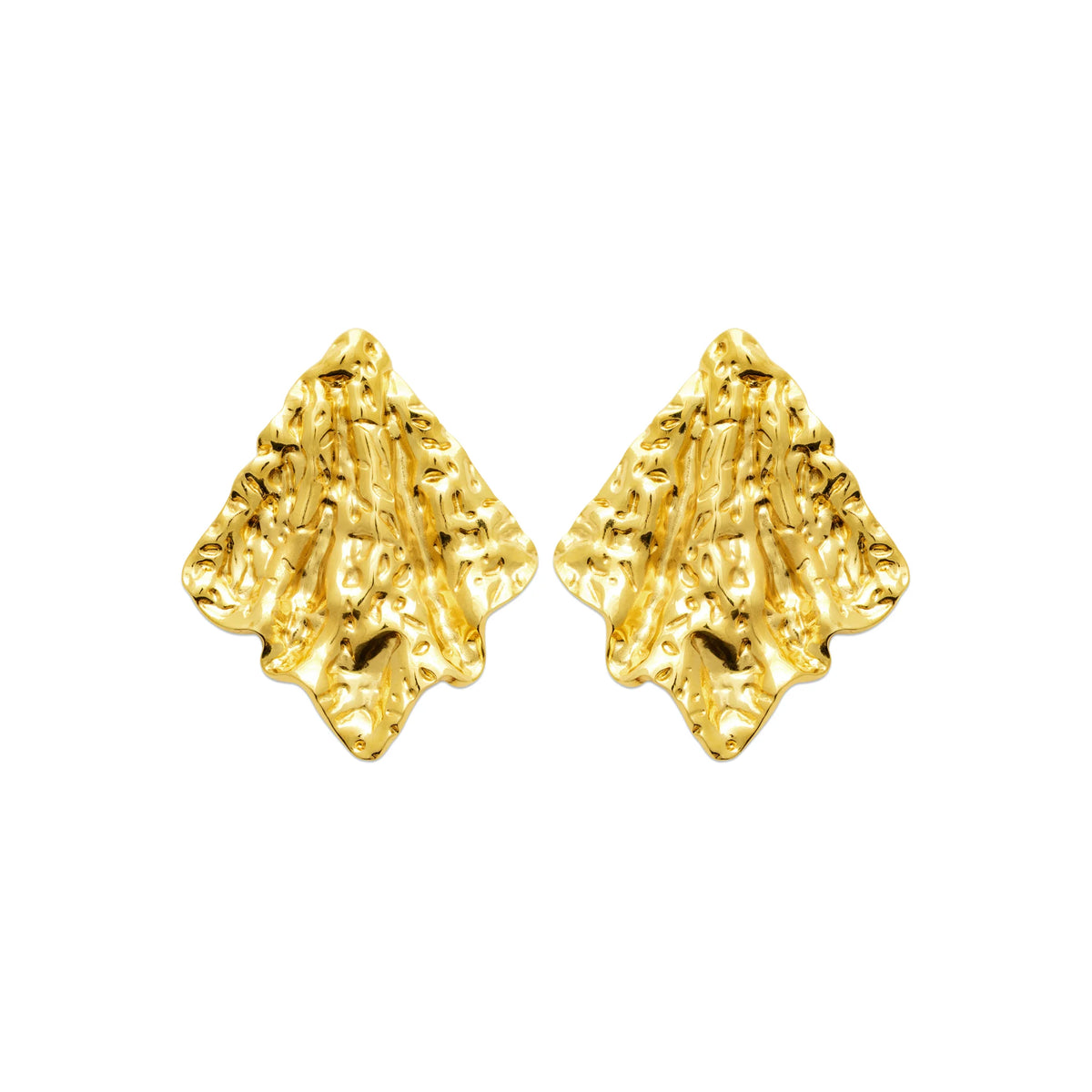Boucles d’oreilles puces éventail froissé en acier PVD doré