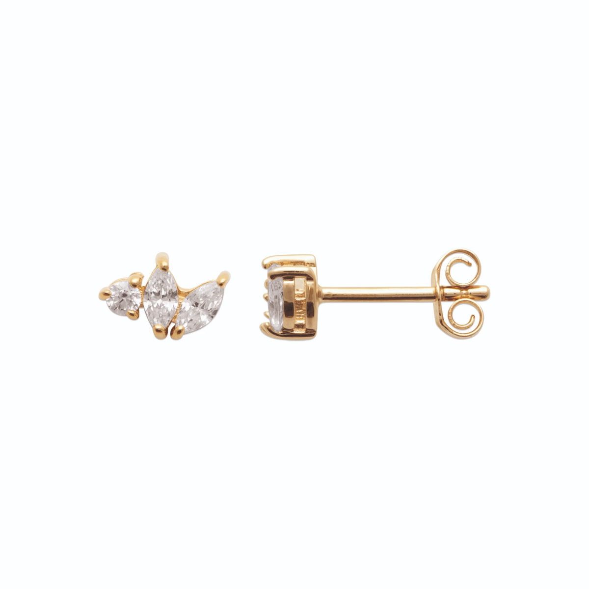 Boucles d’oreilles puces éventail de navettes en plaqué or et zircons