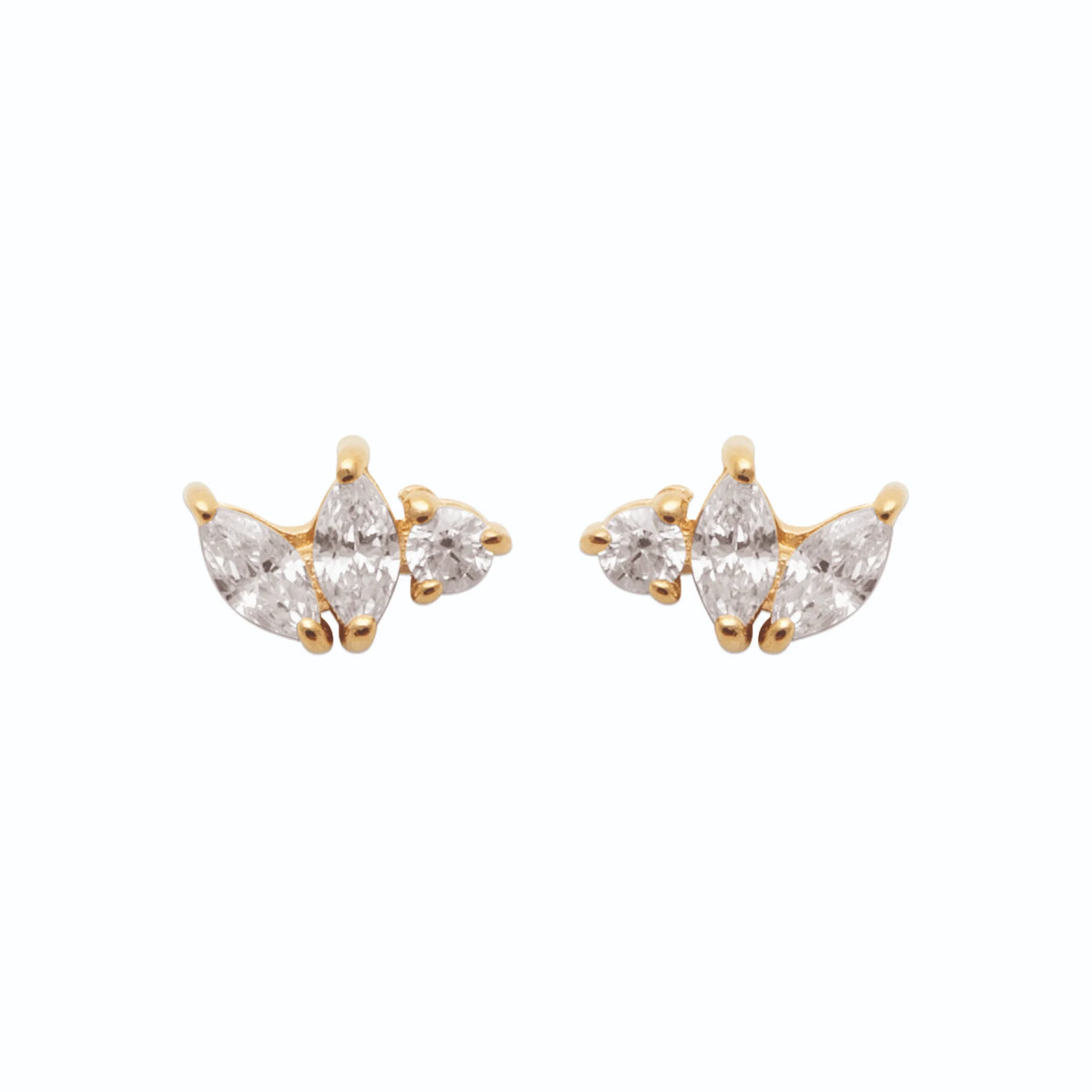Boucles d’oreilles puces éventail de navettes en plaqué or et zircons