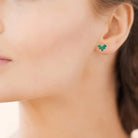 Boucles d’oreilles puces éventail de navettes vertes en argent 925
