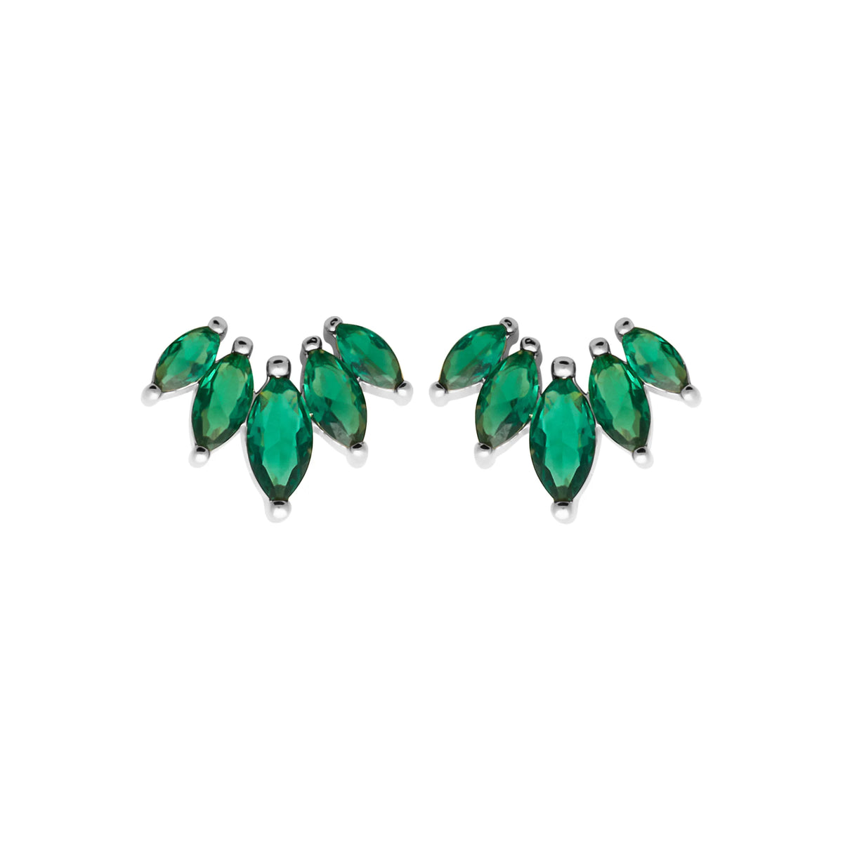 Boucles d’oreilles puces éventail de navettes vertes en argent 925