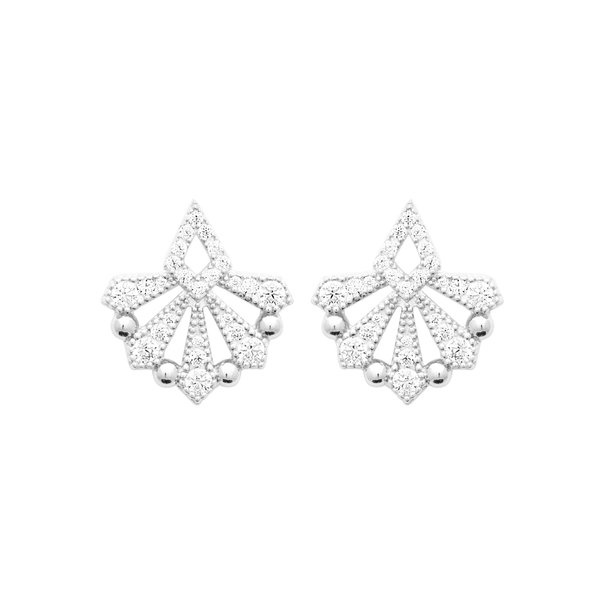 Boucles d’oreilles puces éventail serti de zircons en argent 925 rhodié