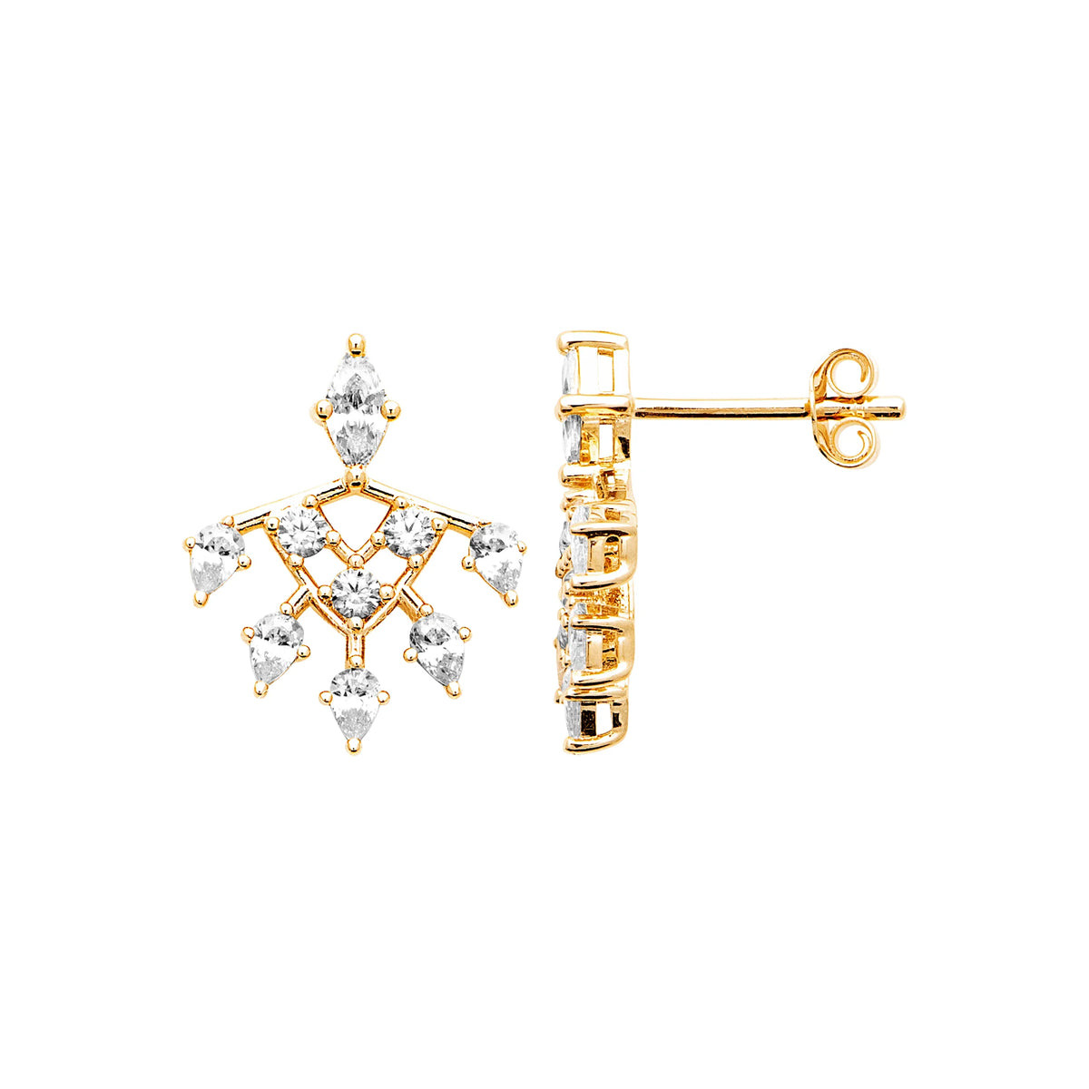 Boucles d’oreilles puces éventail de zircons en plaqué or