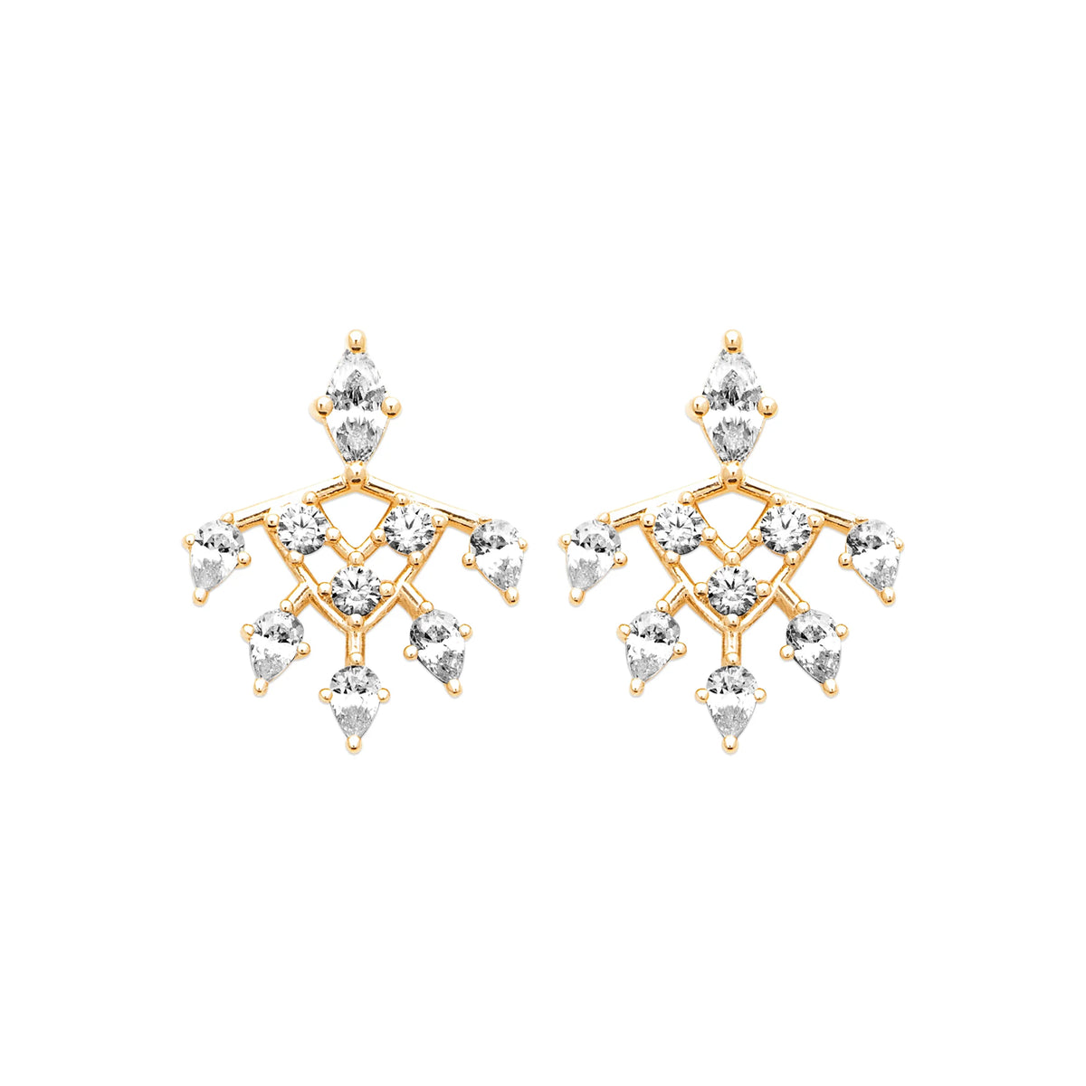 Boucles d’oreilles puces éventail de zircons en plaqué or