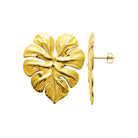 Boucles d’oreilles puces feuille de monstera bombée en acier PVD doré